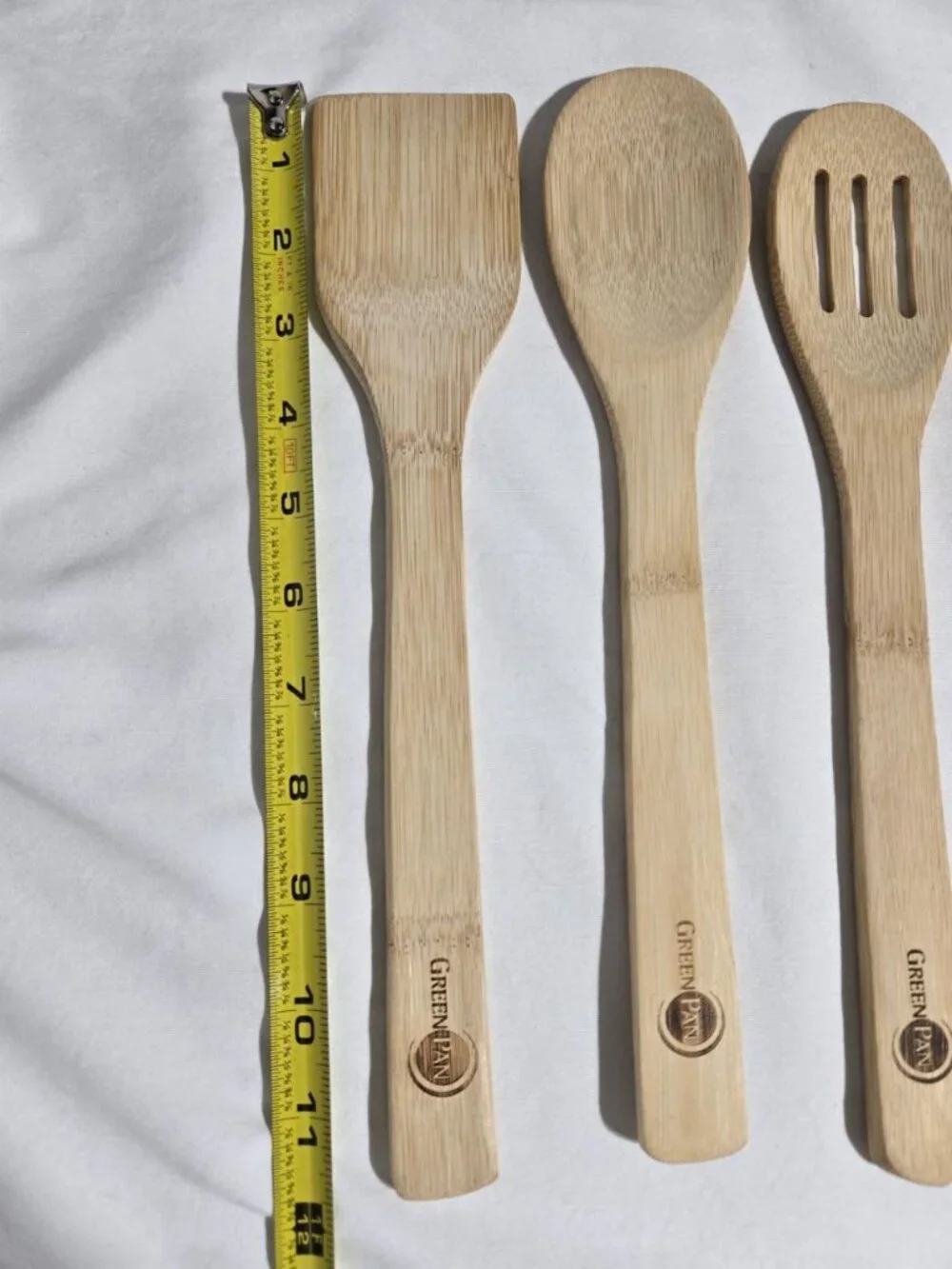 GreenPan Bamboo Wooden Cooking Utensil Set 4 Pc Spatula Slotted Spoon Scraper